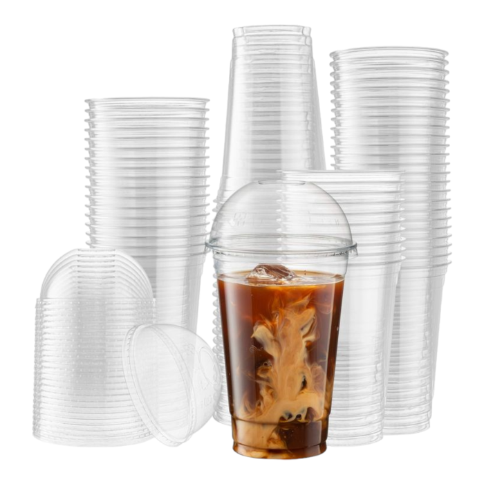 ELEGANT DISPOSABLES 50 Sets 20 Oz Crystal Clear PET Plastic Cups With Dome lids for Iced Coffee Cold Drinks Milkshake Slush Cups Smoothys Slurpee Partys Plastic Disposable Cups Photoroom